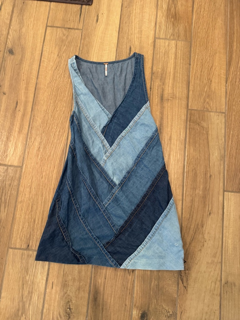 Free People Two-Tone Blue Patchwork Denim Mini Dress XS - Picture 4 of 10